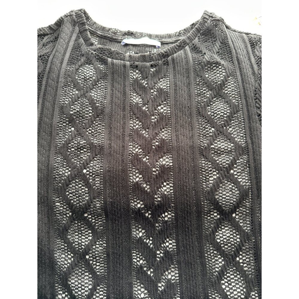 Zara Black Lace Knit Short-Sleeve Womens Top Size S Ribbed Hem Elegant Design - Picture 14 of 16